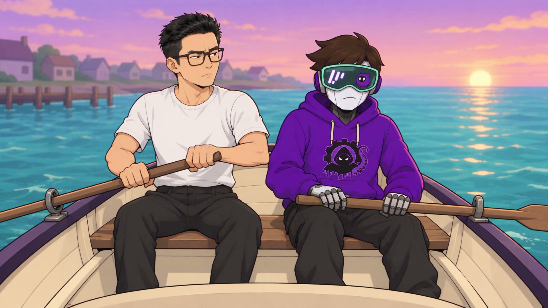 Jeff and Arjun rowing together in INK-SIDE EP4