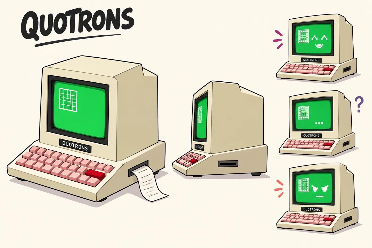 QUOTRONS full character artwork with poses and expressions