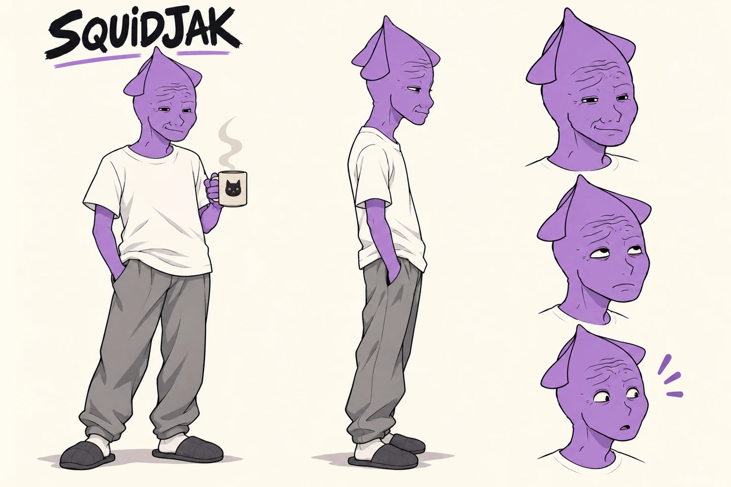SQUIDJAK full character artwork with poses and expressions