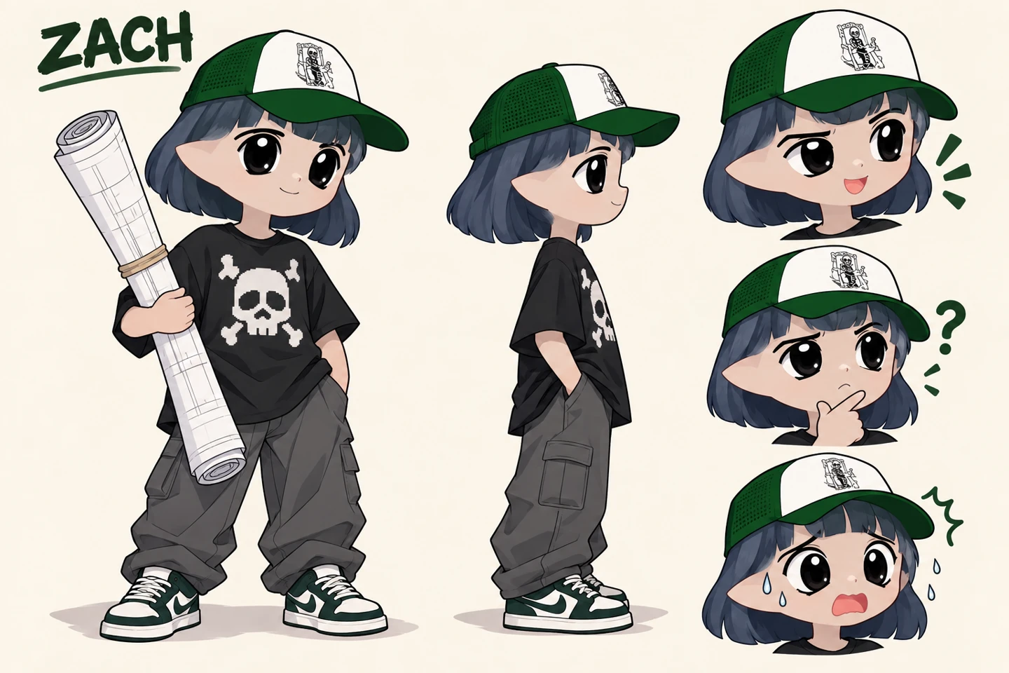 ZACH full character artwork with poses and expressions