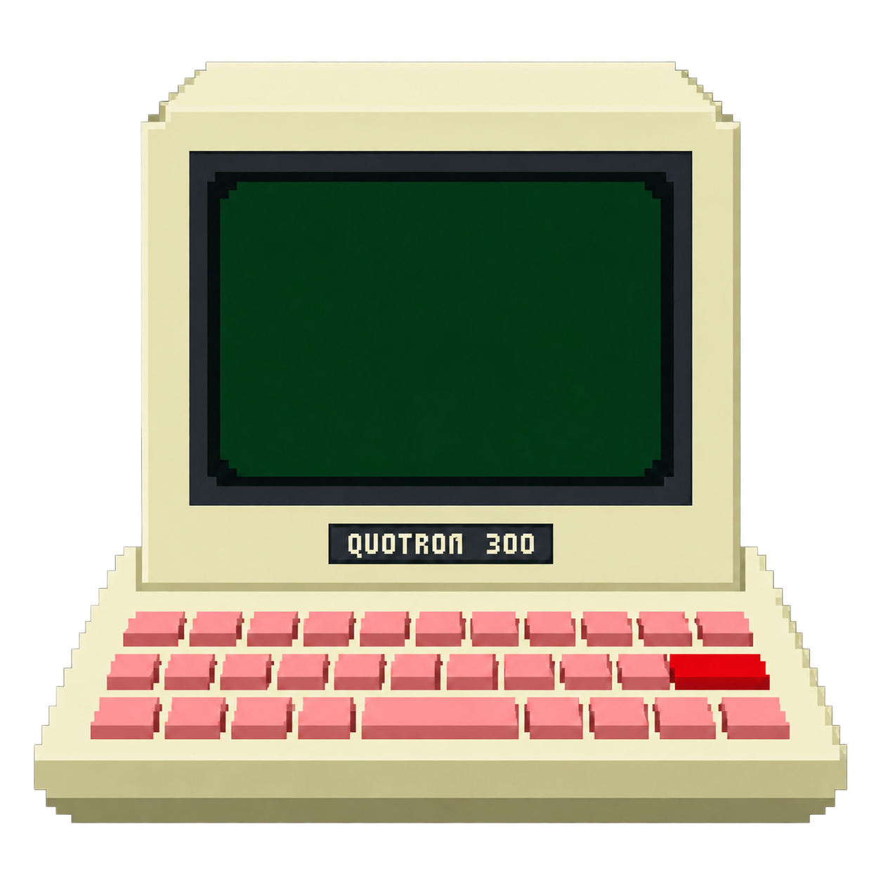 Quotrons-inspired cream pixel computer with a pink keyboard